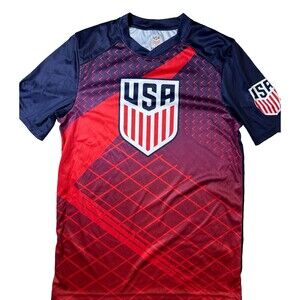 US Soccer Men's Short Sleeve Jersey Shirt Red Navy Blue Size S-CH-P